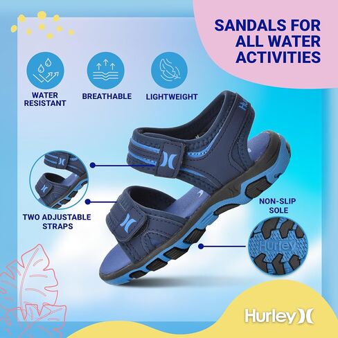 أحذية مائية للأطفال الصغار من Hurley Loni، أساسيات الشاطئ، صنادل مفتوحة من الأمام للفتيات والأولاد، خفيفة الوزن، قابلة للتنفس وحزامين قابلين للتعديل in Kuwait