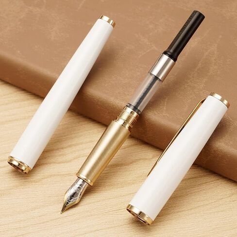 قلم حبر معدني Jinhao 95 بسن متوسط، أبيض لؤلؤي مع قلم كتابة بمشبك ذهبي in Kuwait