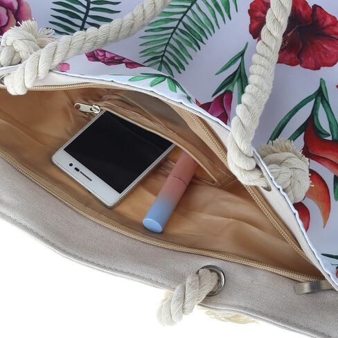 Beach Bag for Women Large Beach Tote Bag Waterproof with Zipper Travel Work Pool Swim Tote (Blue Palm Leaf) in Saudi Arabia