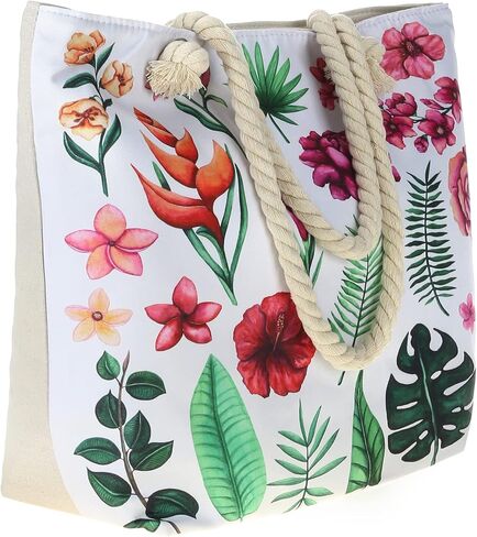 Beach Bag for Women Large Beach Tote Bag Waterproof with Zipper Travel Work Pool Swim Tote (Blue Palm Leaf) in Saudi Arabia