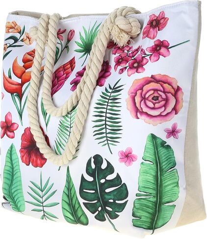 Beach Bag for Women Large Beach Tote Bag Waterproof with Zipper Travel Work Pool Swim Tote (Blue Palm Leaf) in Saudi Arabia