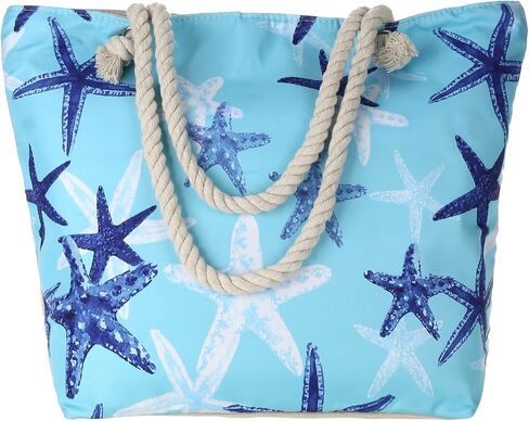 Beach Bag for Women Large Beach Tote Bag Waterproof with Zipper Travel Work Pool Swim Tote (Blue Palm Leaf) in Saudi Arabia
