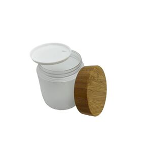 Empty Bamboo Lid Jar 8oz/250g,Refilable Plastic Round Cosmetic Containers for Powder,Body Butter,Cream,Lotion,Wide Mouth Makeup Sample Storage Pot Dispenser