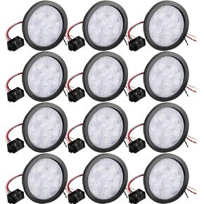 12 Pcs 4 Inch Round LED Trailer Tail Lights, 10 LED Trailer Marker Lights Waterproof 12V Brake Stop Turn Lights Sealed Flush Mount for Truck Trailer RV Boat (Red)