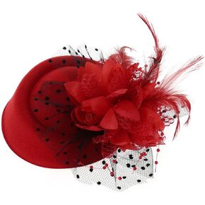 Fascinator Hats Headband Womens Feather Flower Brides Hair Accessories Wedding Red