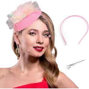 Bohend Fascinator Hat Flower Feather Veil Vintage Bow Derby Hats Tea Party Wedding Pearl Hair Accessories for Women and Girls