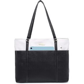Classic Laptop Leather Tote Bag for 15 15.6 inch Notebook Computers Travel Carrying Bag with Smart Trolley Strap Design