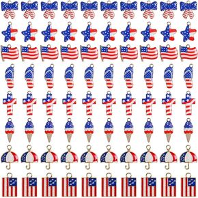 BINBE 80 Pcs American Flag Charms Patriotic Enamel Charms Pendant for Independence Day 4th of July Flag Charm 8 Styles DIY Charms for Jewelry Making Bracelets Necklaces Earrings Head Cords