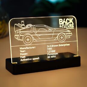 Kyglaring Glowing Clear Acrylic Name Plate with Power Base Designed for Lego Creator Expert Back to The Future Time Machine 10300 Building Set Sign Display (Glowing nameplate)