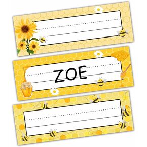 Desk Name Tag Classroom, Honey Sunflowers Name Plate for Desk Labels, Bee Bumble Name Tags for Student Desk Labels Locker Stickers, School Teaching Students Supplies A05
