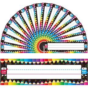 50 Pcs Colorful Crayon Student Desk Nameplates Name Tags for Classroom Cubbies Kindergarten Name Plates for Desks