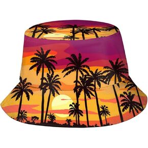 Tropical Palm Tree Sunset Bucket Hats Fashion Sun Cap Packable Outdoor Hawaii Fisherman Hat for Women and Men
