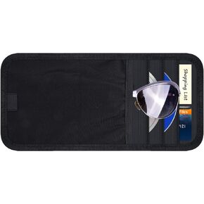 Car Sun Visor Organizer, Auto Storage Pouch with 3 CD Sleeves, Pen Holder, Strap & Pocket for Sunglass, Document, Card -Black