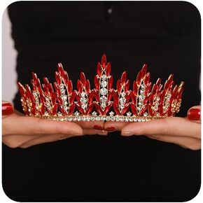Red Crown Queen Crowns for Women Crystal Wedding Tiara for Women Princess Tiara for Bride Quinceanera Headpieces for Birthday Prom Halloween Costume (Style 5)