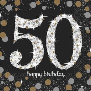 Sparkling Celebration 50 Beverage Napkins - 5" x 5" (Pack Of 16) - Premium Quality Paper Napkins | Perfect For 50th Birthday Parties
