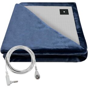 Grounding Blanket/Bed Sheet for Better Slepping, 55 * 80 inch, Grounded Throw Kit with Silver Fiber, Grounding Bed Sheet in 2 Usage Ways (Dark Blue)