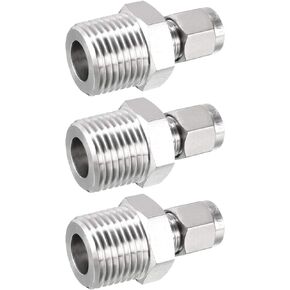 uxcell Compression Tube Fitting, 1/2 NPT Male x Ф1/4" Tube OD with Double Ferrules 3pcs