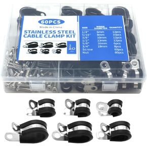 Pipe Clamp Tools Material Is Stainless Steel,112PCS Cable Clamp Kit, Including Dimensions OF 1/4" 5/16" 3/8" 1/2" 5/8" 3/4" 1" 1-1/4" 1-3/4" 2", Suitable For Various Wires And Pipelines