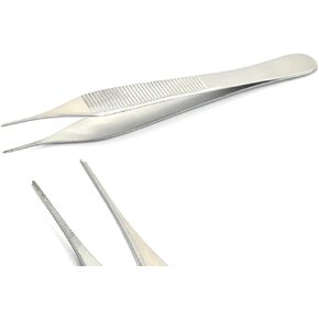 Ultra Fine Points Adson Dressing Forceps 1.0 mm Serrated Jaws Straight Tips 12 cm / 4.75 inch Medical Surgical Veterinary Plier Tweezer Instruments (4-2-4)