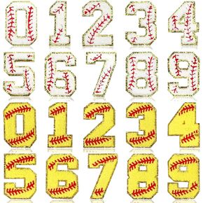 20 PCS Baseball and Softball Iron on Chenille Numbers Patches for Hats, 2 Styles 0-9 Patch for Clothing Hats Fabric Jackets Backpacks