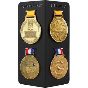 Medal Hanger Display for 4 Medals, Metal Medal Display Rack Award Holder for Marathon Running Gymnastics All Sports, Desktop Freestanding (Black)