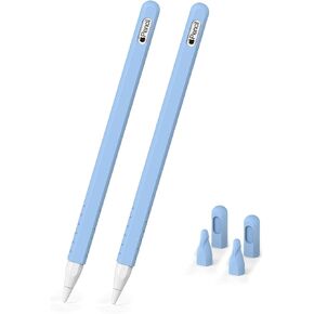 قطعتان من حافظة السيليكون الواقية لقلم أبل، ملحقات غطاء لجهاز iPad Pencil الجيل الثاني مع غطاء بـ 4 سن، أزرق وأزرق in Kuwait