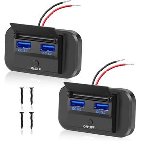 منفذ USB 12 فولت RV مع مفتاح طاقة 36 وات مزدوج QC3.0 USB مقبس شحن سريع 12 فولت 24 فولت شاحن سيارة RV لوحة تبديل شاحن سيارة مع غطاء مقاوم للماء للقوارب البحرية ATV Motorcycl