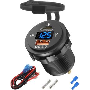 48W 12V USB Outlet USB C Car Socket, PD 30W and QC 18W Car USB Ports Waterproof Cigarette Lighter Replacement Car Charger Power Outlet with LED Digital Voltmeter for Boat Marine Truck Golf RV, etc.