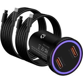[معتمد من MFi] شاحن سيارة iPhone 15 Pro Max، محول شاحن سيارة سريع مدمج بمنفذ USB C بقدرة 60 وات مع عبوتين بطول 3.3 قدم من النوع C إلى سلك من النوع C لهاتف iPhone 15/15Plus/15Pro/15Pro Max، iPad Pro/Air/Mini