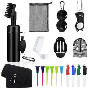 Golf Accessories Kit,Golf Club Cleaner Brush Golf Towel,Divot Repair Tool,4PCS Golf Marking Pen,Ball Holder,6PCS Golf Tee,2PCS Golf Ball Alignment,Golf Water Brush-Golf Club Cleaning Kit in Kuwait