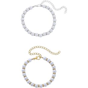 Campsis 2 Pack Rhinestone Cat Necklace Collar Pearl Cat Collars with Extension Chain Kitten Necklace Collar for Girl Cats (M=9.8-12.6inch)