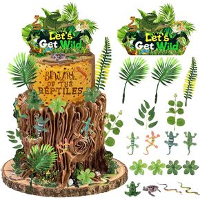 Reptile Cake Toppers Safari Animals Lizard Snake Turtle Alligator Toy Model Set Reptile Cake Toppers Reptile Cake Decoration for Boy Girl Birthday Baby Shower Theme Party Favors Supplies