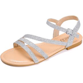 IDIFU Strappy Sandals for Women Dressy Summer Flat Sandals with Back Strap Open Toe Slingback Ankle Strap Sandals Wedding Bridal Prom Bride Bridesmaid Sandals Comfortable Cute Casual Dress Sandals