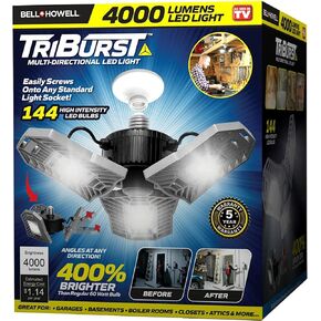 Triburst by Bell+Howell, ASON TV 4000 Lumens / 6500 Kelvin Indoor Lights, Ultra Bright Lighting with 144 LED Bulbs and Multi-Directional Triple Panel Bedroom, Garage, Ceiling Light