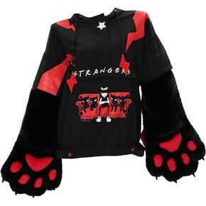 Emily the Strange Women's Pullover Hoodie Sweatshirt with Cute Detachable Furry Cat Paw Gloves Handbag Sleeve