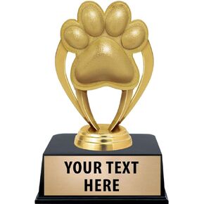Crown Awards Paw Print Trophies with Custom Engraving, 6" Personalized Gold Paw Print Trophy On Black Base Prime