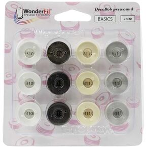 DecoBob Prewound Bobbins Size L 12ct Black White Cream Grey