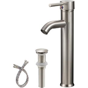 Matte Black Bathroom Faucet Single Hole Single Handle with Pop Up Drain with Overflow Aerator Spout Bath Basin Deck Mount Commercial Modern Faucets Mixer Tap Supply Hose Lead-Free