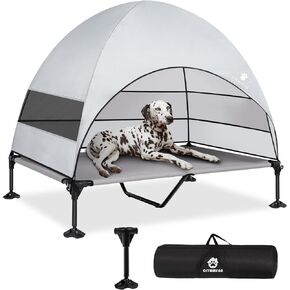 Elevated Dog Bed with 2024 Newest Canopy, Raised Outdoor Dog Bed with Powerful Anti-Slip Feet, Portable Pet Bed Cot with Larger Shade, Raised Large Dogs Cooling Bed for Camping, Indoor & Outdoor