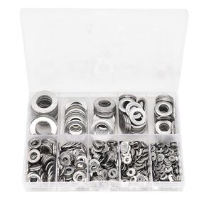 binifiMux 1000pcs Stainless Steel Flat Washer Assortment Kit, M2 M2.5 M3 M4 M5 M6 M8 M10 M12, Plain Finish