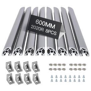8pcs 1000mm 2020R Aluminum Extrusion European Standard Anodized Arc Type Linear Rail for 6D Printer Parts and CNC DIY Silver