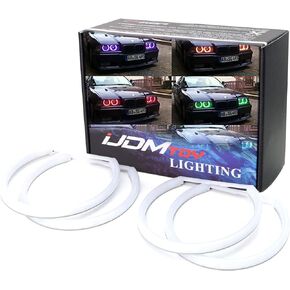 iJDMTOY 4pc Set 7-Color RGB LED Angel Eye Halo Rings w/Remote Compatible with BMW E39 E46 3 5 7 Series Xenon Trim
