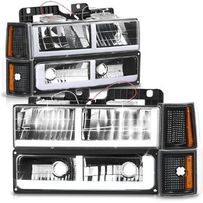 مجموعة المصابيح الأمامية 8 قطع من Auto Dynasty مع مصد ومصابيح زاوية متوافقة مع GMC C10 C/K 1500 2500 3500 Yukon 1994-2000، جانب السائق والراكب، عدسات دخان