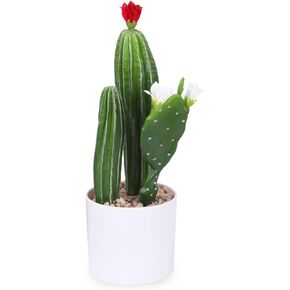 Artificial Cactus Faux Flowering Cactus Fake Succulent Potted Plant 10.2Inch for Desk Home Office Decor