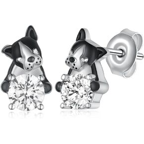 Boston Terrier Earrings 925 Sterling Silver Dog Stud Earrings Cute Animal Dog Jewelry Gifts for Girls Women Dog Lover