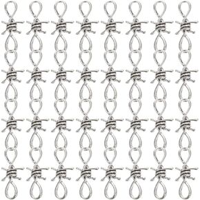 30Pcs Alloy Barbed Wire Chain Necklace Thorn Pendant DIY Hand Chain Charms DIY Bracelet Necklace with Jump Rings Lobster Clasps Jewelry Making Accessories 4. 5X2cm