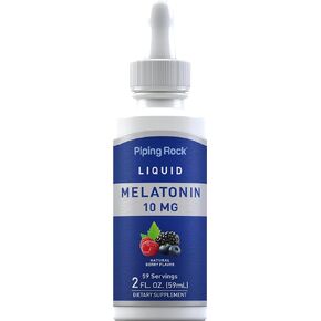 Piping Rock Liquid Melatonin 10mg | 2 fl oz Drops | Berry Flavor | Non-GMO, Gluten Free Supplement