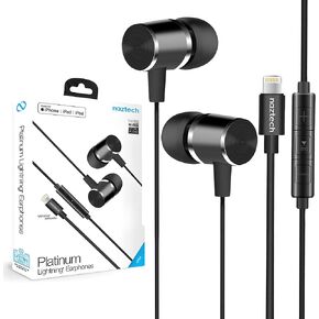 Naztech Platinum Lightning Earphones with Mic - Apple MFi Certified, Advanced Premium Noise Isolating Fit with Controls, In-Ear Wired Earbuds for iPhone, iPad & iPods- Black in Kuwait