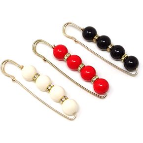 Honbay 3PCS Classic Stylish Faux Pearl Brooch Pins Extra Large Safety Pins for Sweaters, Shawls, Collars, Dresses and Most Clothes