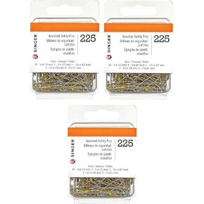 Singer Assorted Brass and Nickle Plated Safety Pins Value Pack, Multisize, Set of 225, 3-Pack